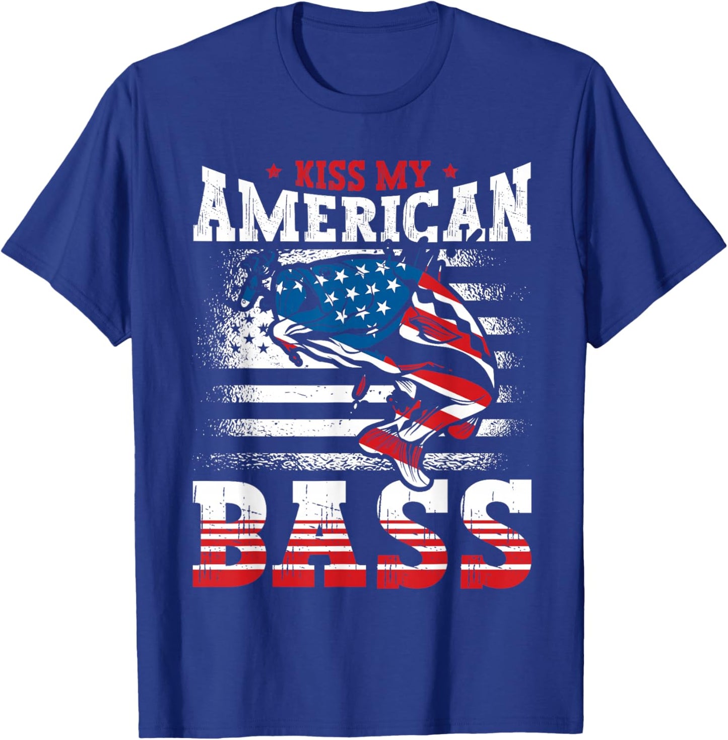 Kiss My American Bass Fishing USA Flag 4th of July Patriotic T-Shirt - T-Shirt | Royal