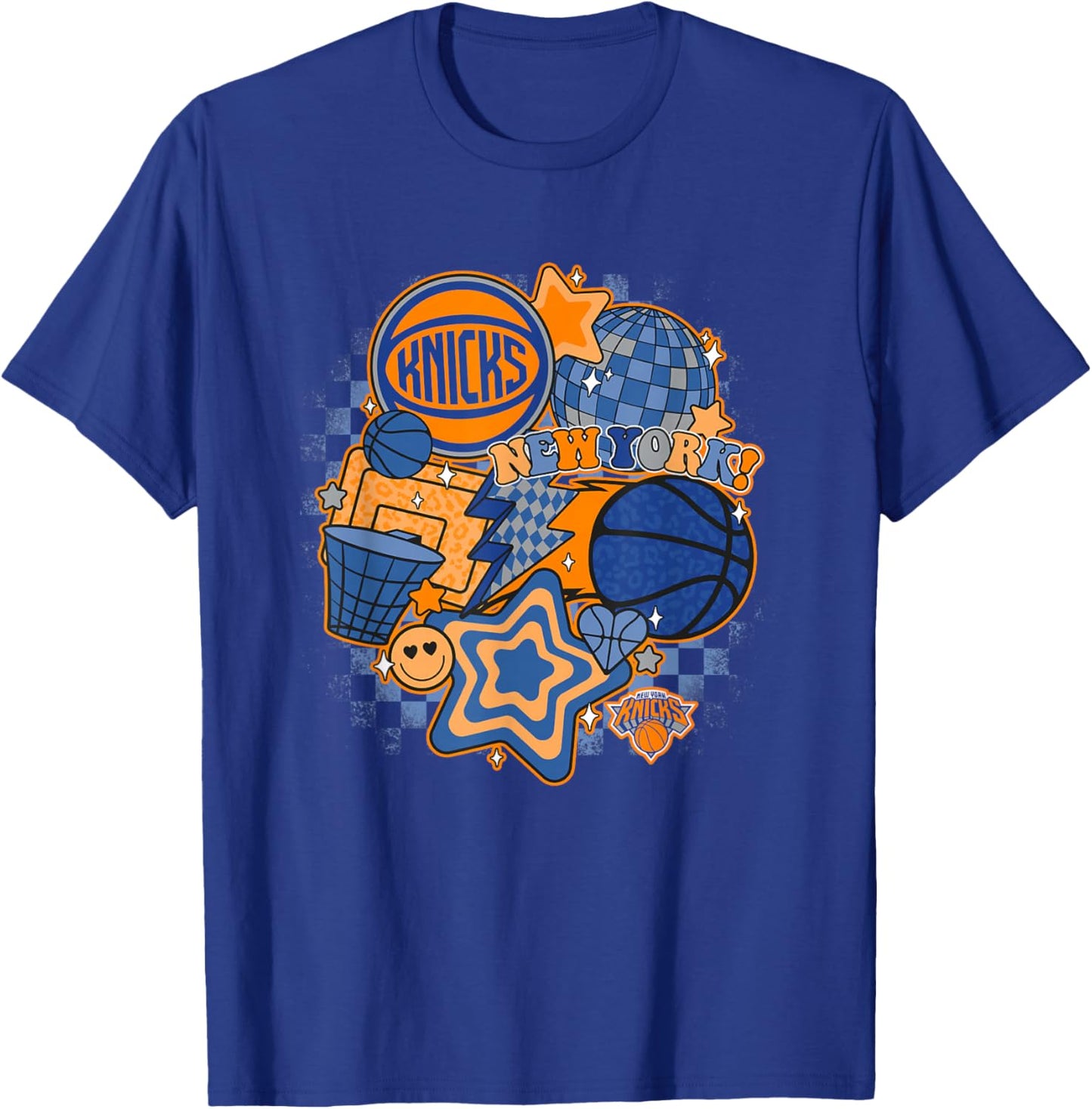 NBA New York Knicks Psychedelic Basketball Collage T-Shirt - T-Shirt | Royal