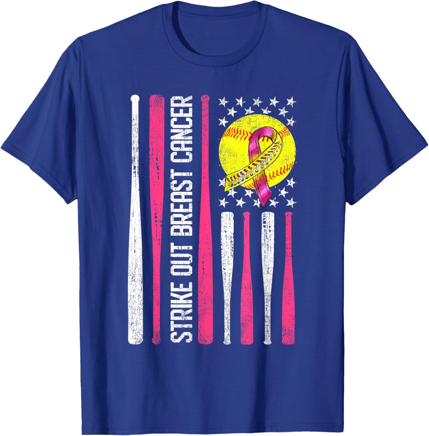 Strike Out Breast Cancer Softball Fight Awareness Men T-Shirt - T-Shirt | Royal