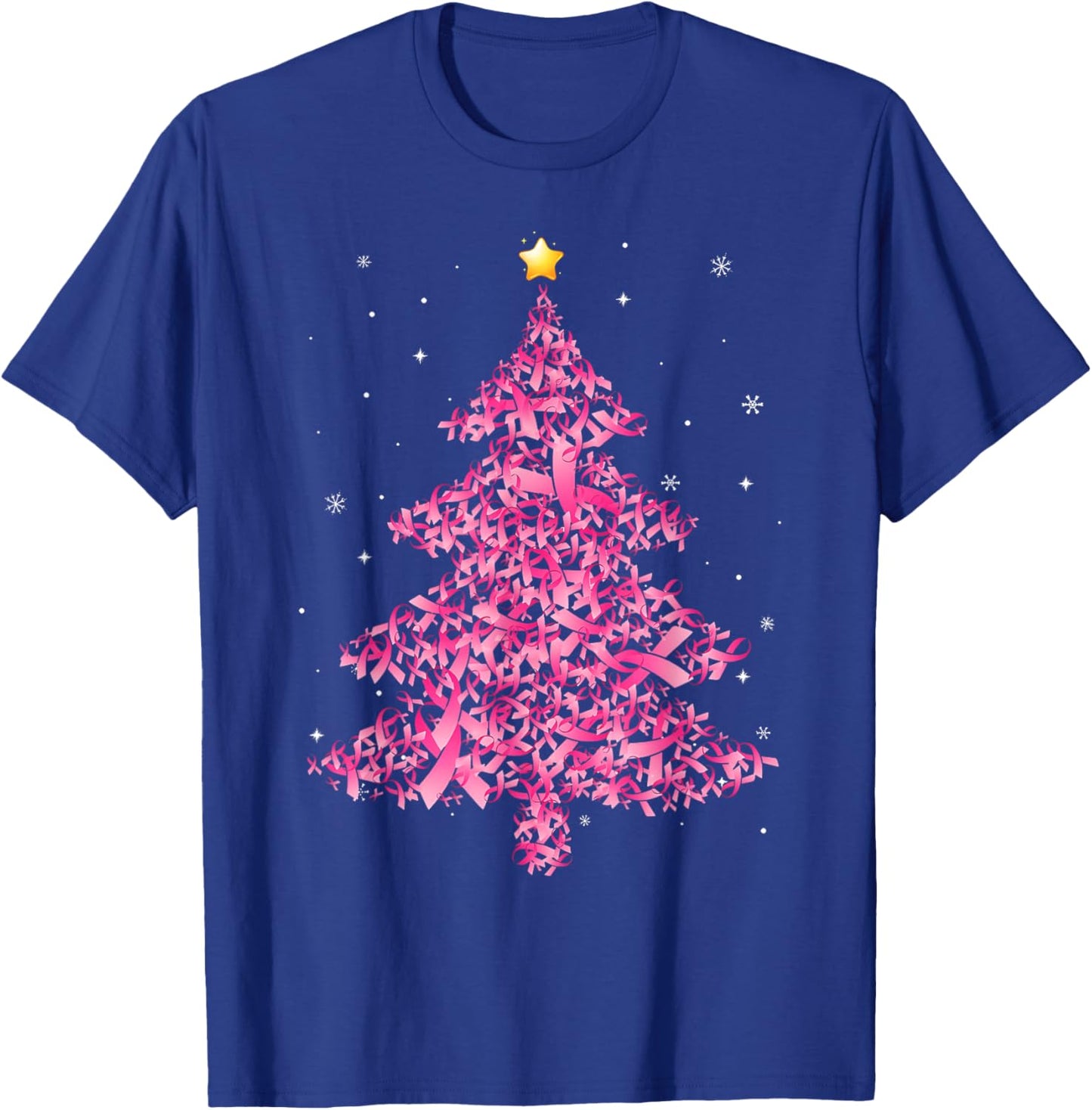 Breast Cancer Christmas Santa Hat Pink Ribbon Xmas Tree T-Shirt - T-Shirt | Royal