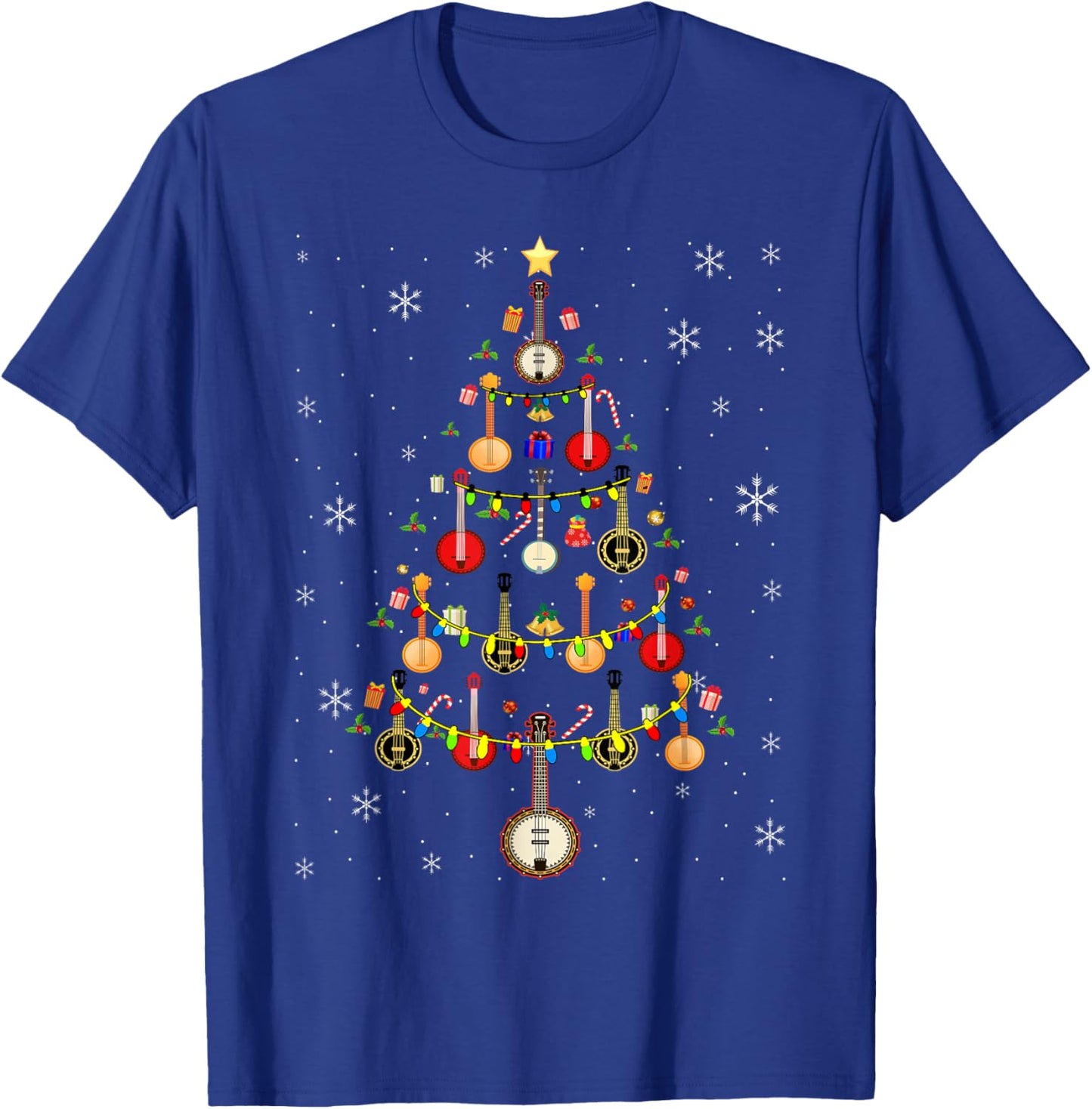 Banjo Music Lover Xmas Santa Hat Banjo Christmas Tree T-Shirt - T-Shirt | Royal