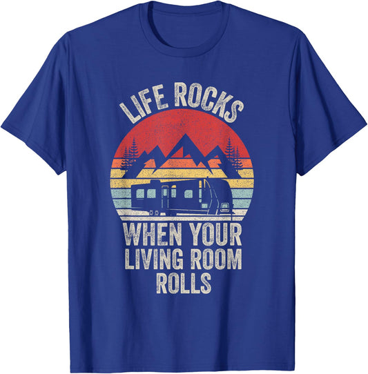 Retro Life Rocks When Your Living Room Rolls RV Camping T-Shirt - T-Shirt | Royal