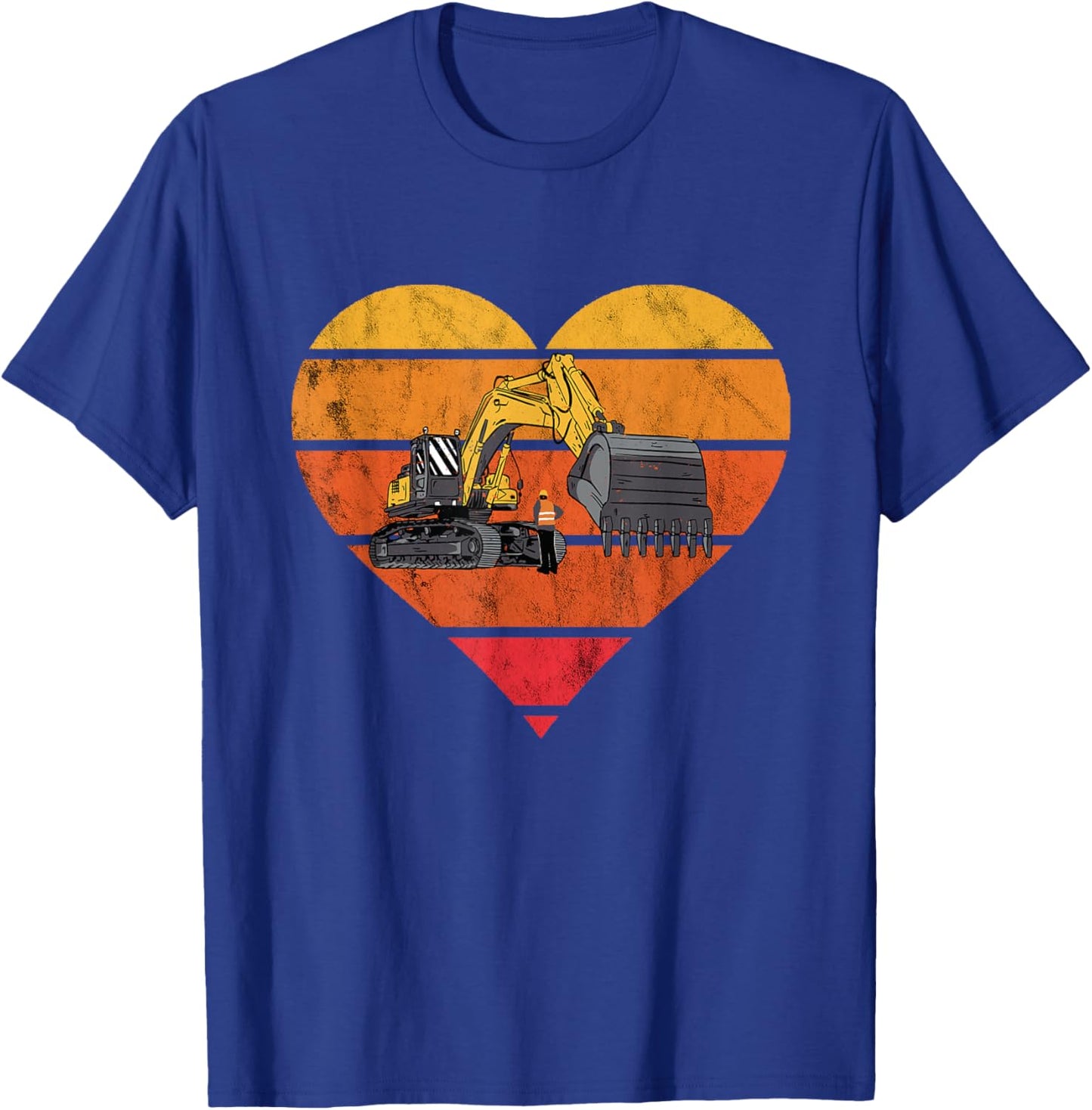 Excavator Vintage Heart Construction Vehicle Backhoe Digging T-Shirt - T-Shirt | Royal