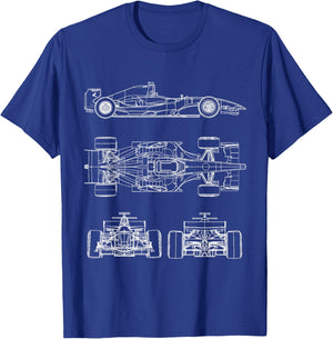 Blueprint Racing car Formula, Project Front, Back, Side View T-Shirt - T-Shirt | Royal