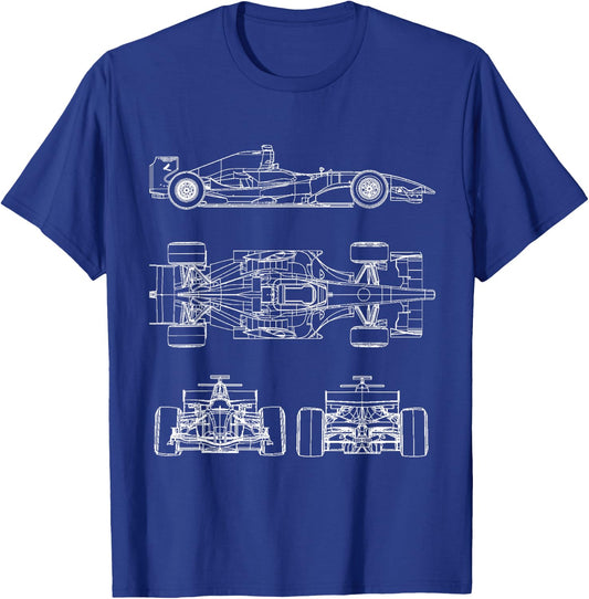 Blueprint Racing car Formula, Project Front, Back, Side View T-Shirt - T-Shirt | Royal