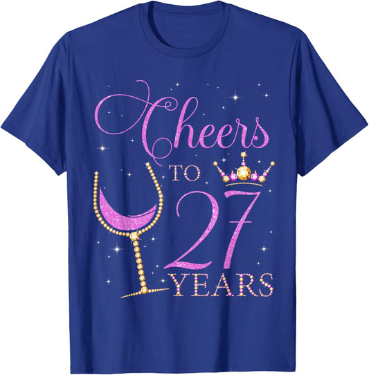 Cheers to 27 Years Old 27th Birthday Party Purple T-Shirt - T-Shirt | Royal