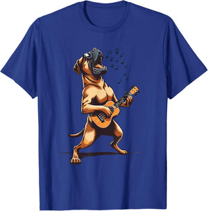 Dog Playing Guitar Singing Boerboel Bull Mastiff Funny T-Shirt - T-Shirt | Royal