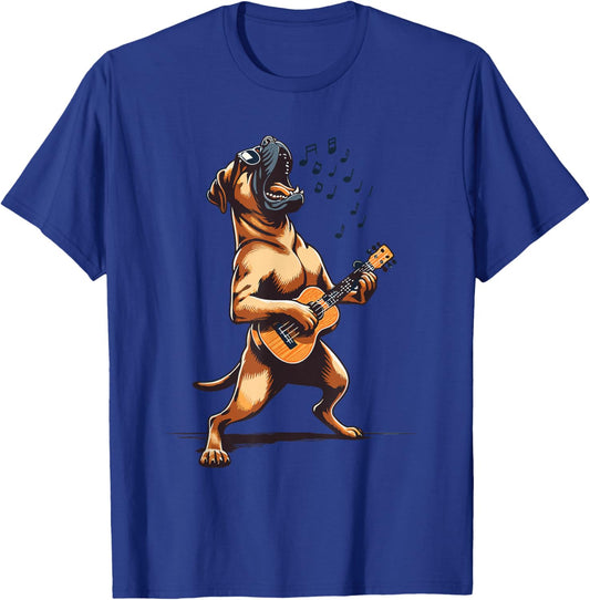 Dog Playing Guitar Singing Boerboel Bull Mastiff Funny T-Shirt - T-Shirt | Royal