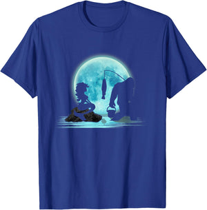 Bigfoot Fishing with Mermaid Funny Sasquatch Fish under Moon T-Shirt - T-Shirt | Royal