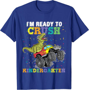 I'm Ready To Crush Kindergarten Monster Truck Dinosaur Boys T-Shirt - T-Shirt | Royal