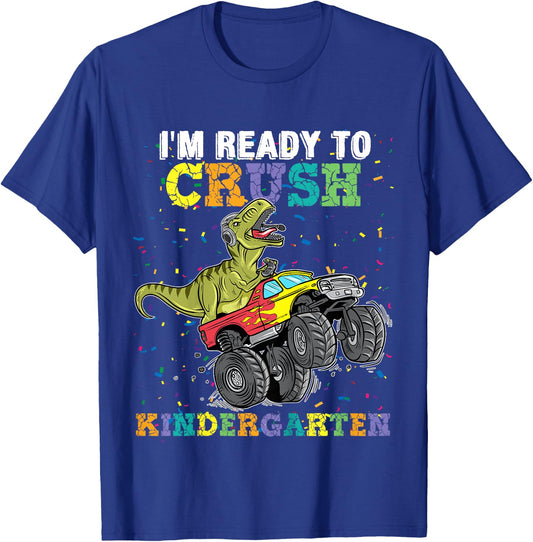 I'm Ready To Crush Kindergarten Monster Truck Dinosaur Boys T-Shirt - T-Shirt | Royal