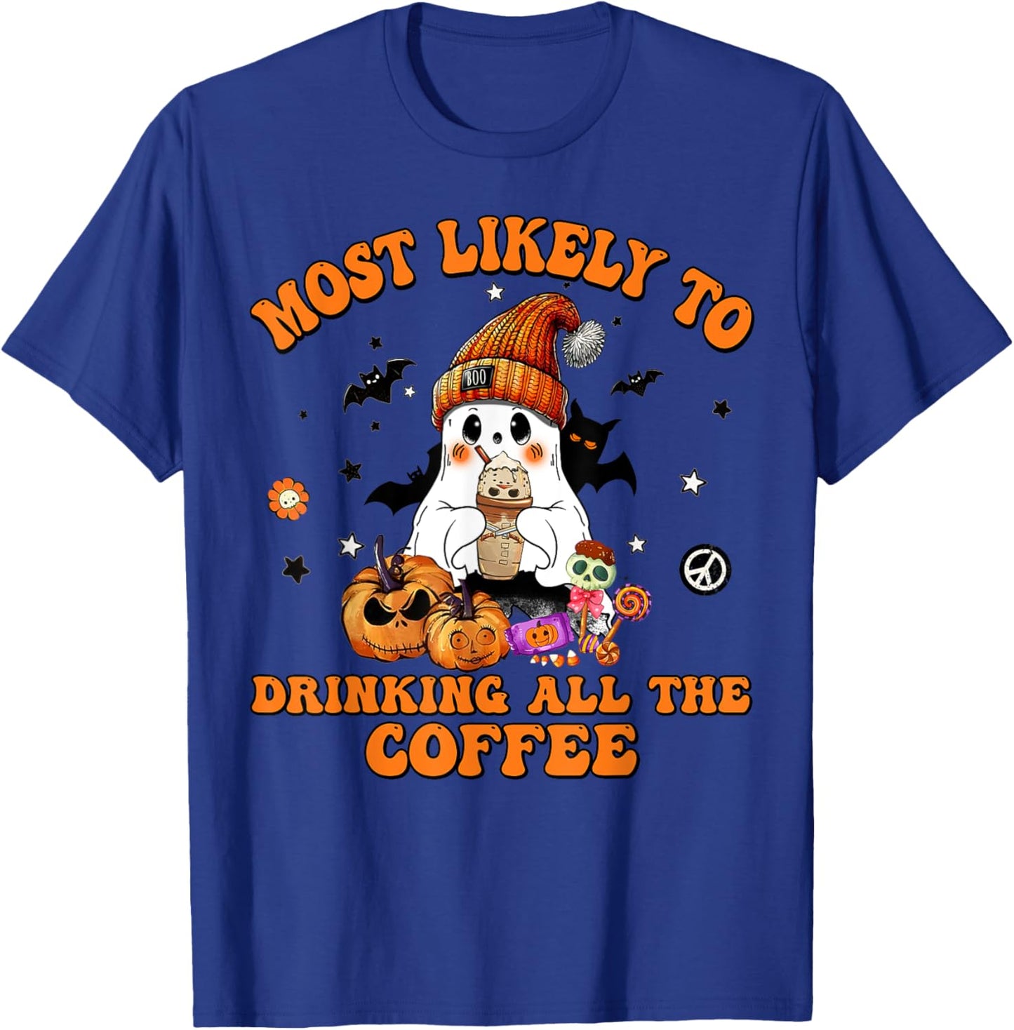 Most Likely To Halloween Drinking All The Coffee T-Shirt - T-Shirt | Royal