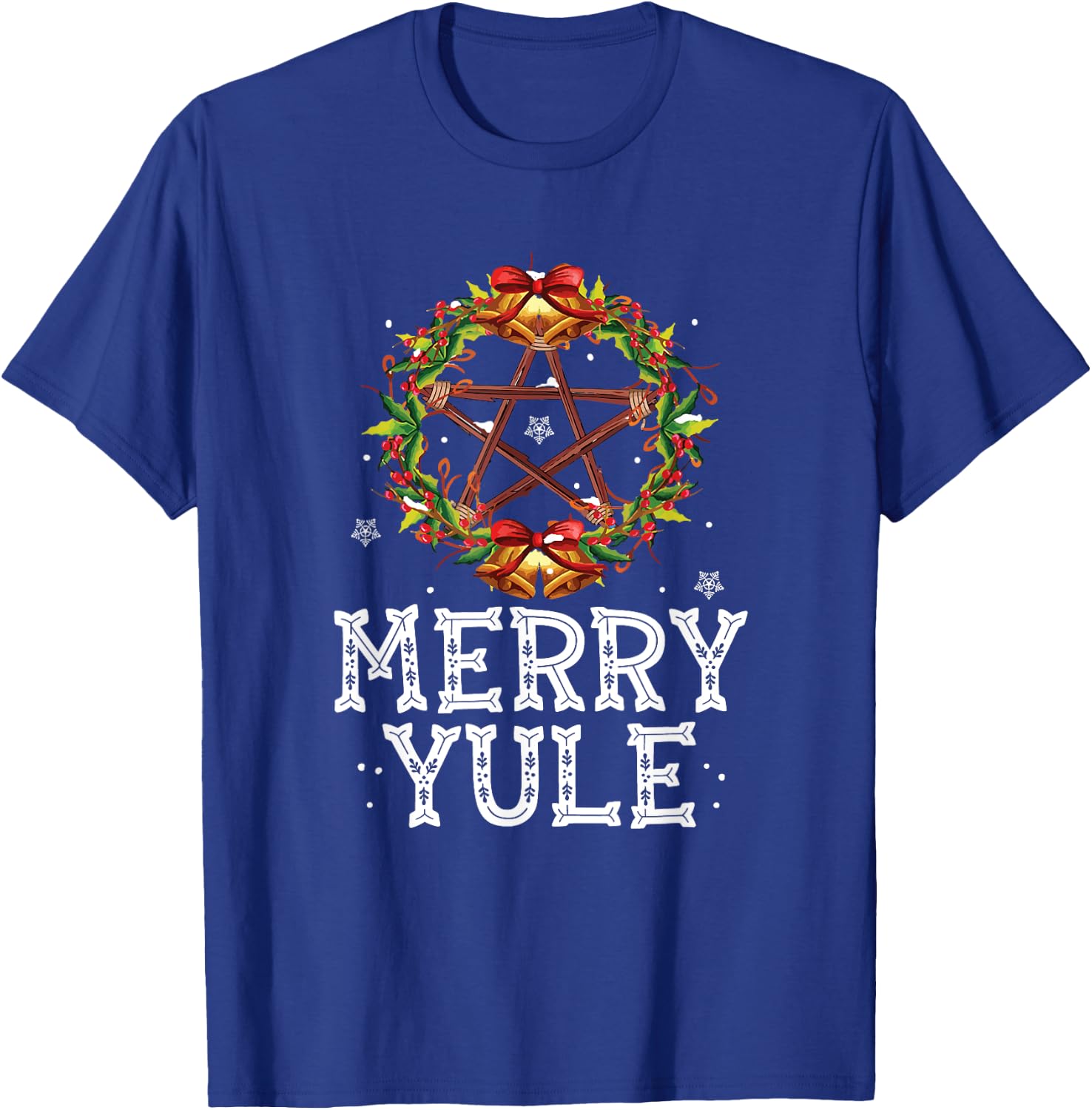 Merry Yule Winter Solstice Holly Pentagram Gift T-Shirt - T-Shirt | Royal