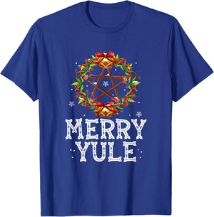 Merry Yule Winter Solstice Holly Pentagram Gift T-Shirt - T-Shirt | Royal
