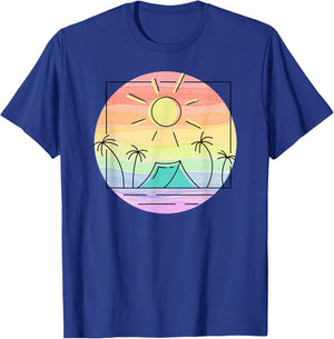 Rainbow Paradise Island Camping Getaway Graphic for campers T-Shirt - T-Shirt | Royal