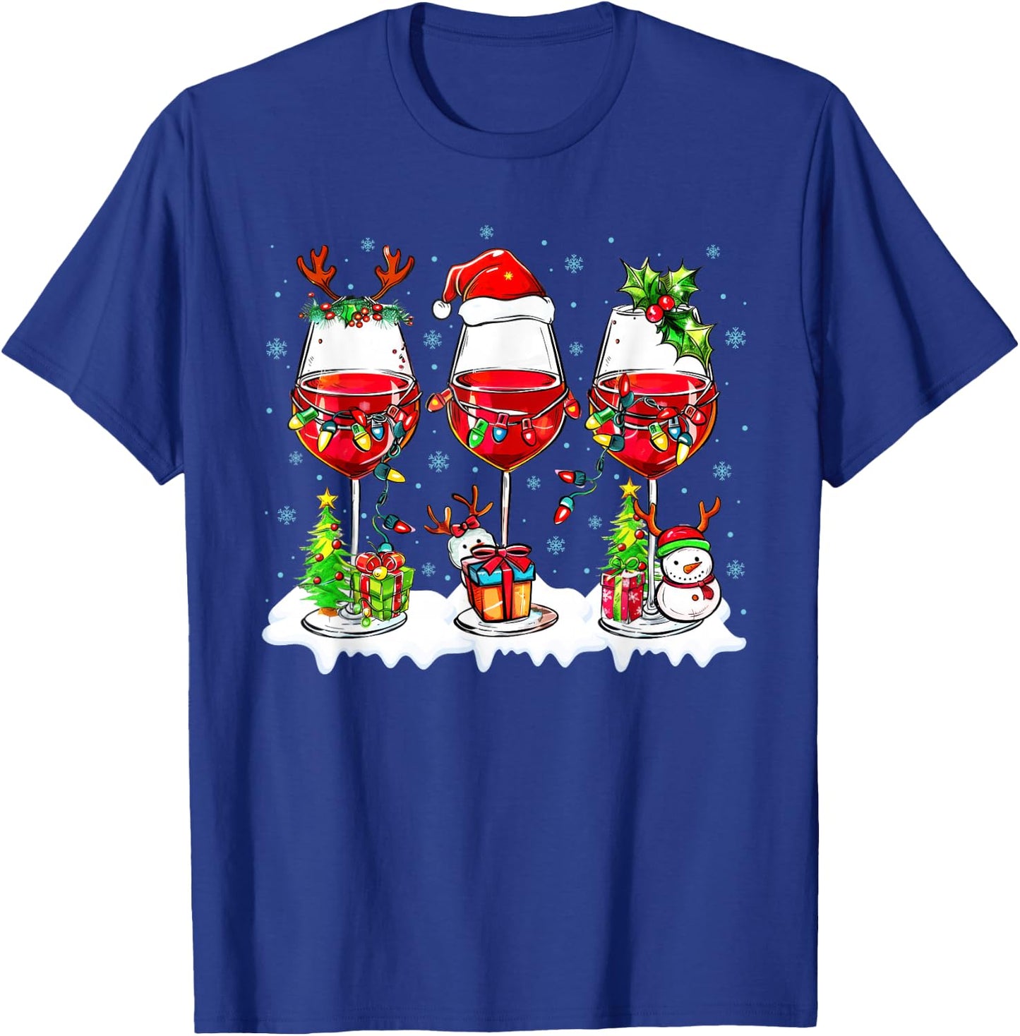 Wine Glass Santa Hat Xmas Funny Christmas 2025 Men Women T-Shirt - T-Shirt | Royal