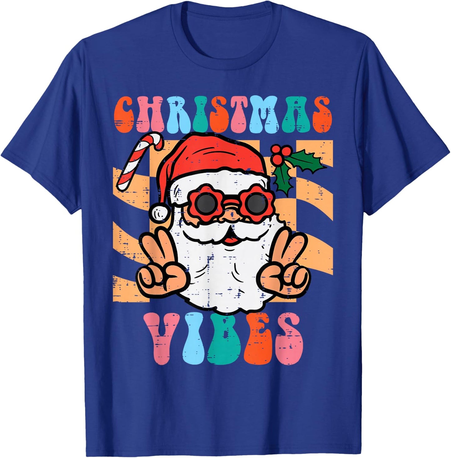 Groovy Santa Peace Christmas Vibes Retro Xmas Men Women Kids T-Shirt - T-Shirt | Royal