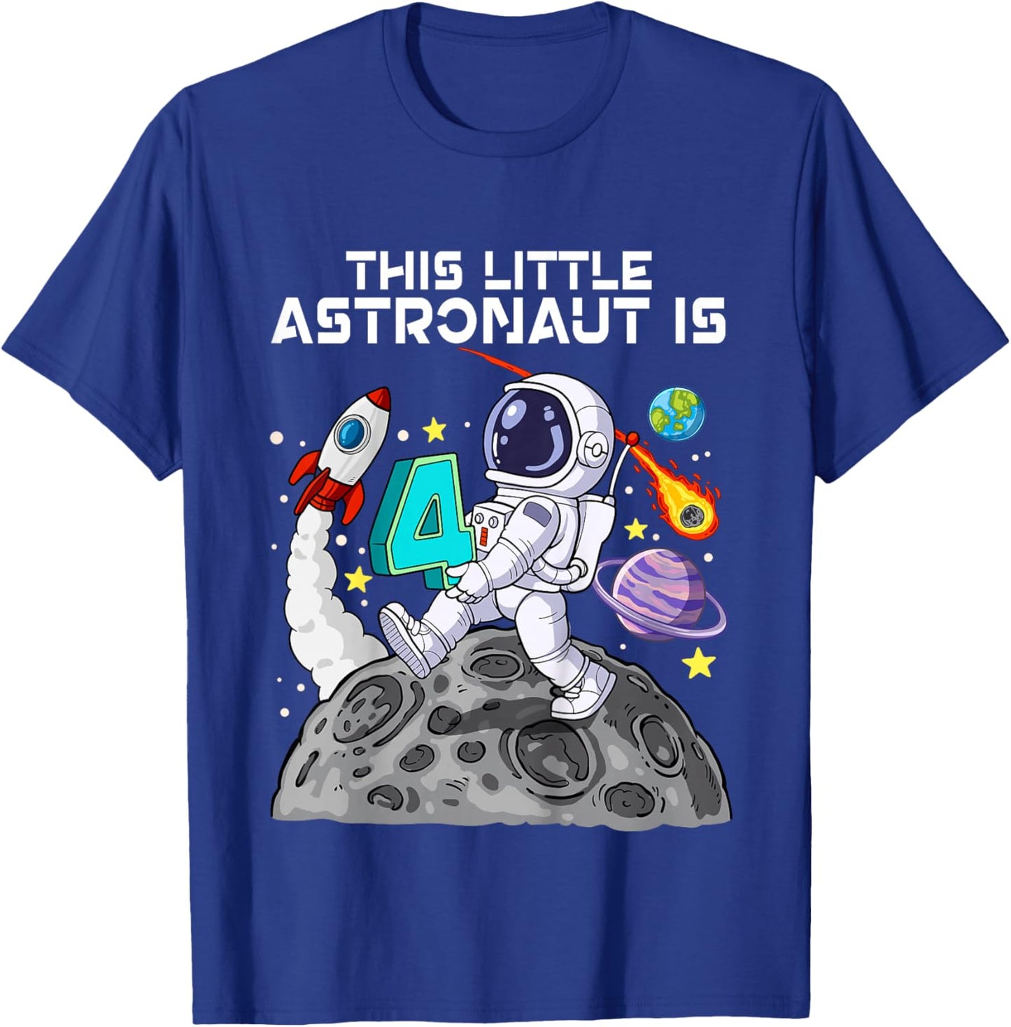Space 4th Birthday T-Shirt - T-Shirt | Royal