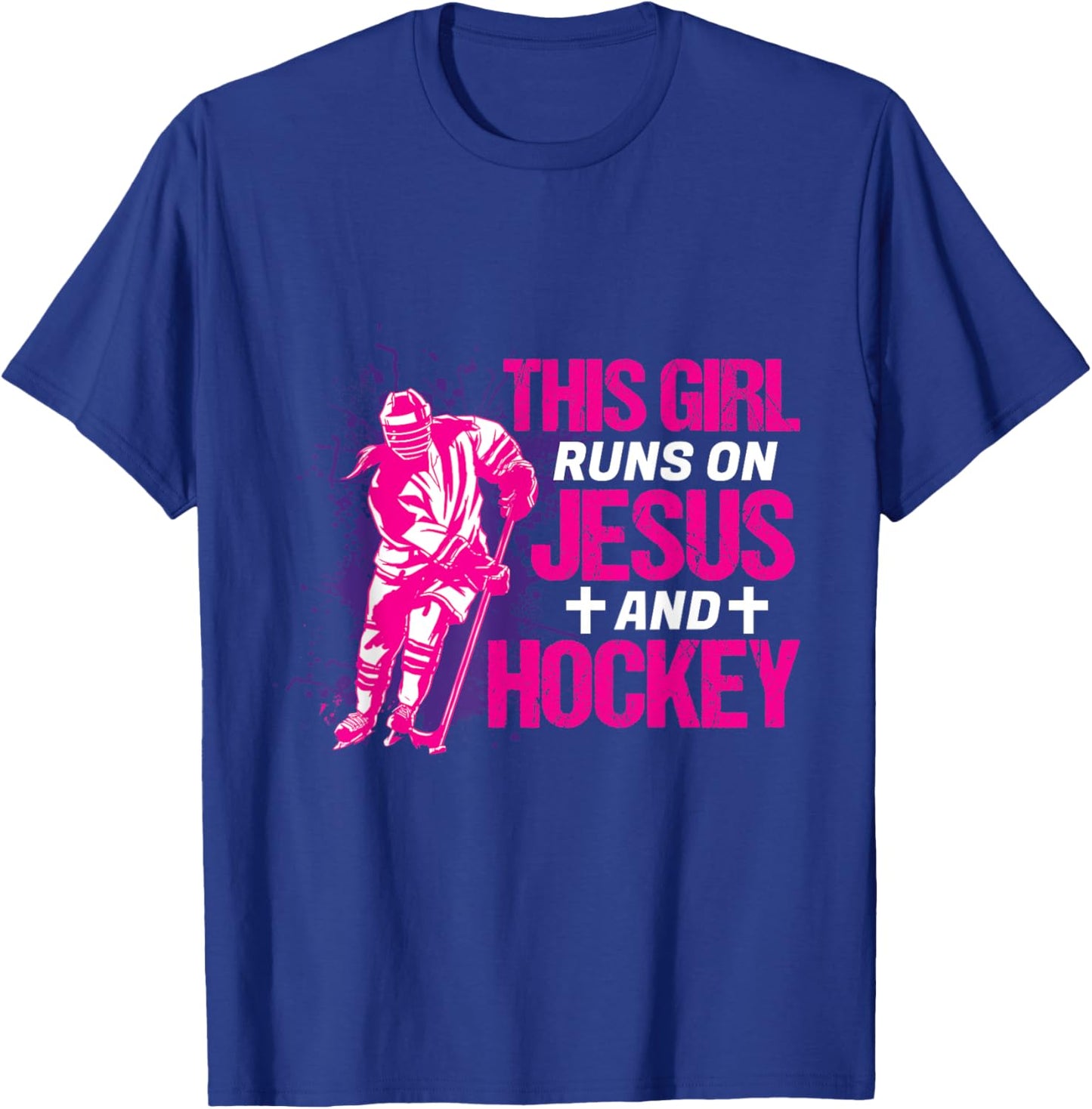 This Girl Runs On Jesus And Hockey I Hockey Player T-Shirt - T-Shirt | Royal