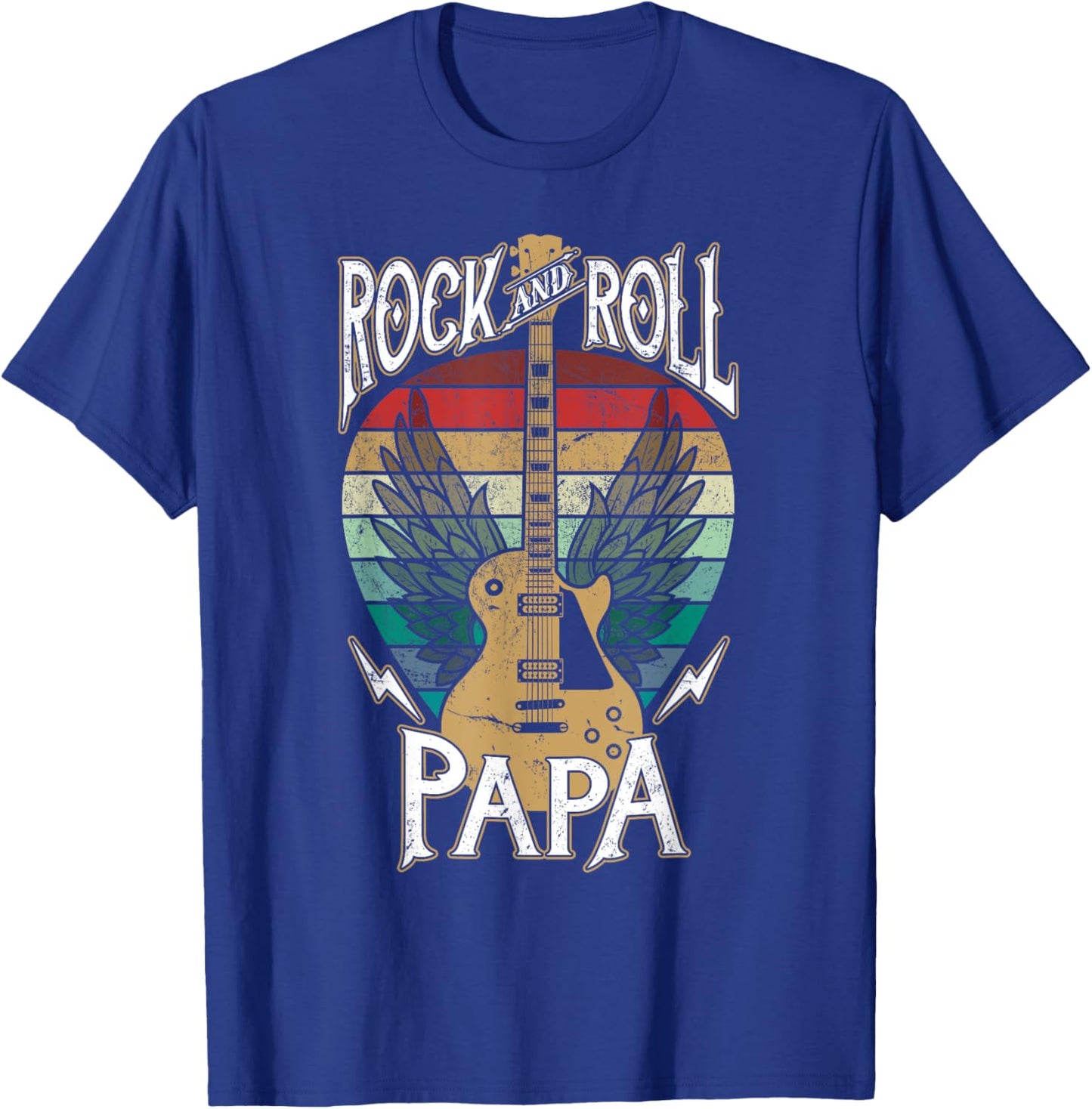 Rock n Roll Papa Vintage Guitar Player Music Lover T-Shirt - T-Shirt | Royal