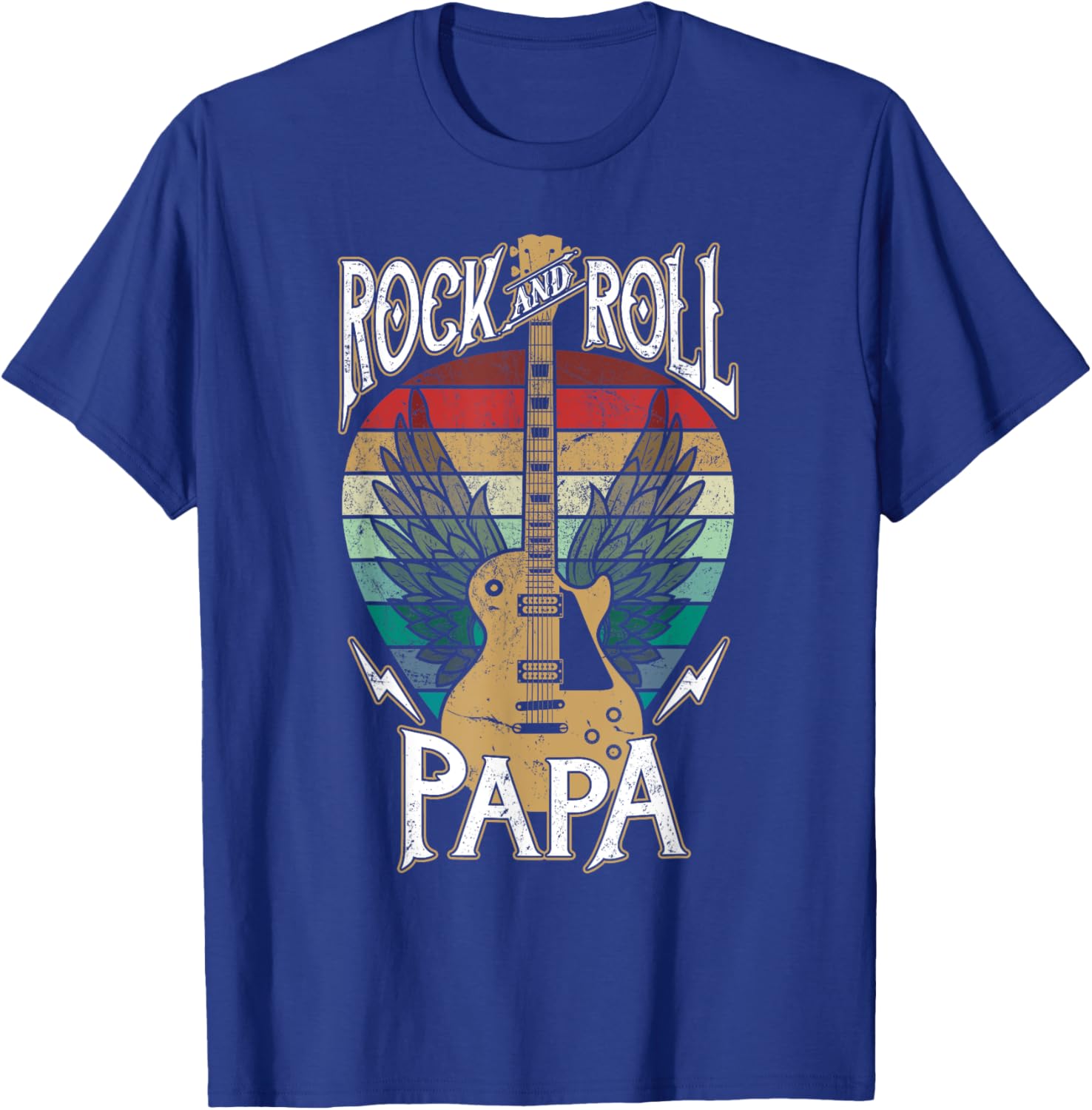 Rock n Roll Papa Vintage Guitar Player Music Lover T-Shirt - T-Shirt | Royal