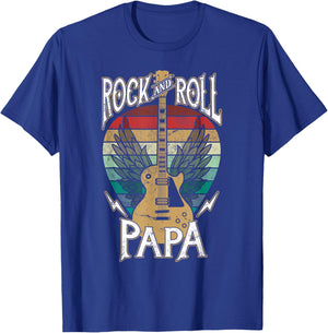 Rock n Roll Papa Vintage Guitar Player Music Lover T-Shirt - T-Shirt | Royal