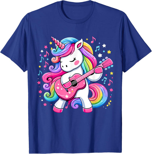 Unicorn Birthday Party Playing Guitar Music T-Shirt - T-Shirt | Royal