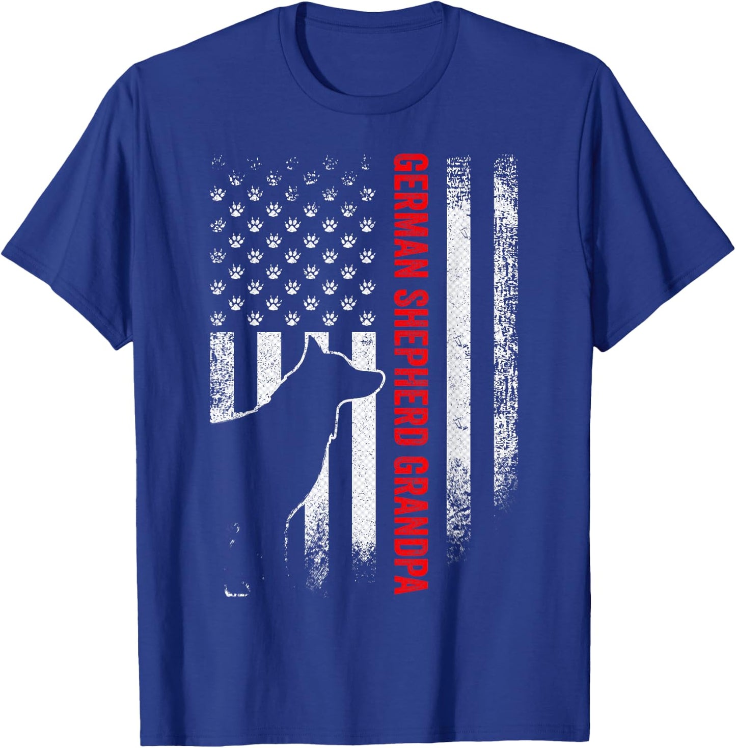 Vintage USA Flag Proud German Shepherd Grandpa Silhouette T-Shirt - T-Shirt | Royal