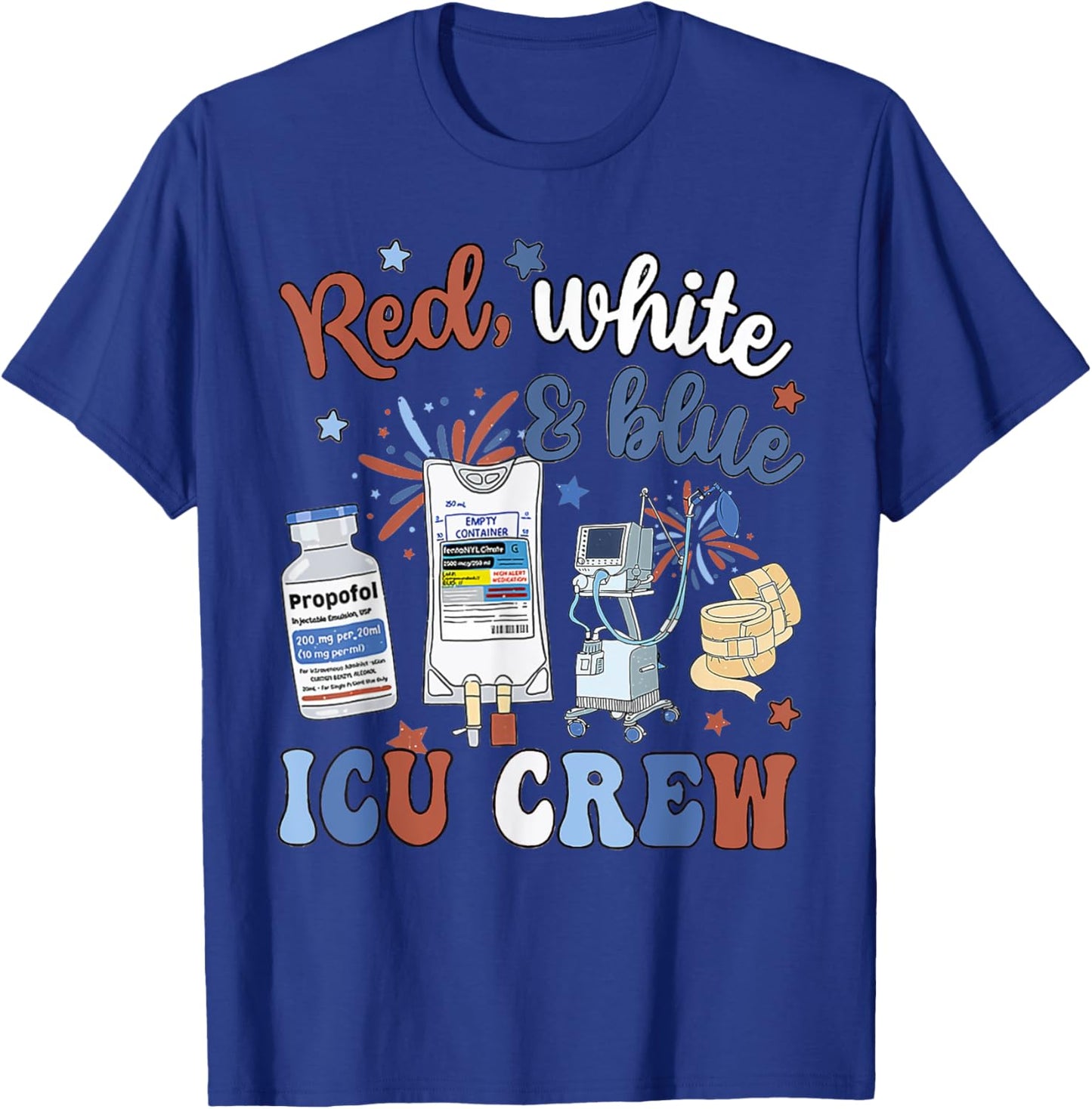Icu Nurse 4th July Independence Day Red White Blue Icu Crew T-Shirt - T-Shirt | Royal