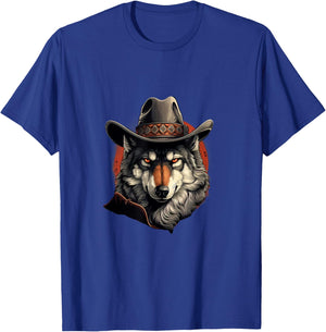 Wolf Cowboy Hat Cowgirl Western Wolf Wolves Lovers T-Shirt - T-Shirt | Royal