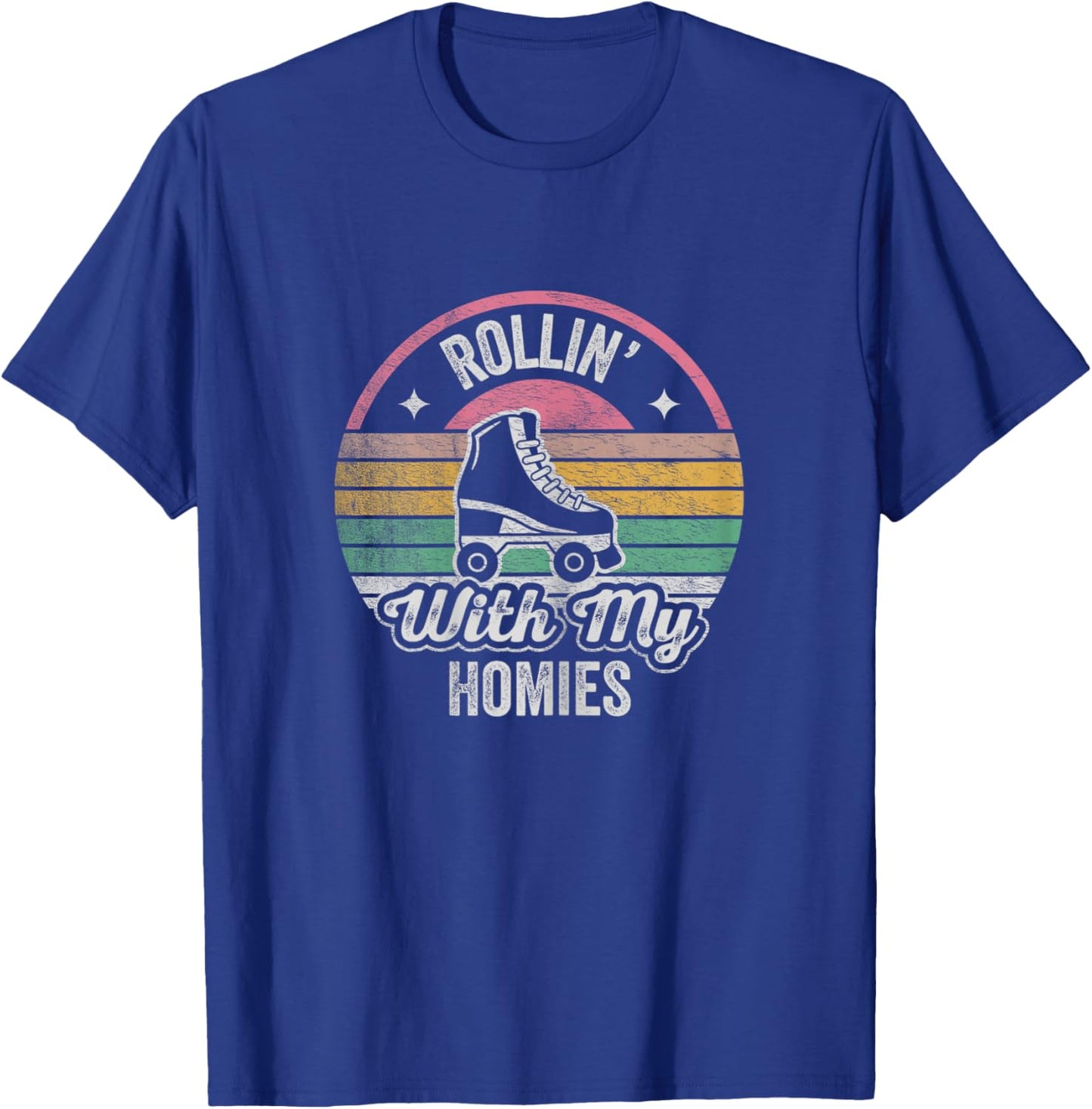 Retro Vintage Rollin with My Homies Roller Skating T-Shirt - T-Shirt | Royal