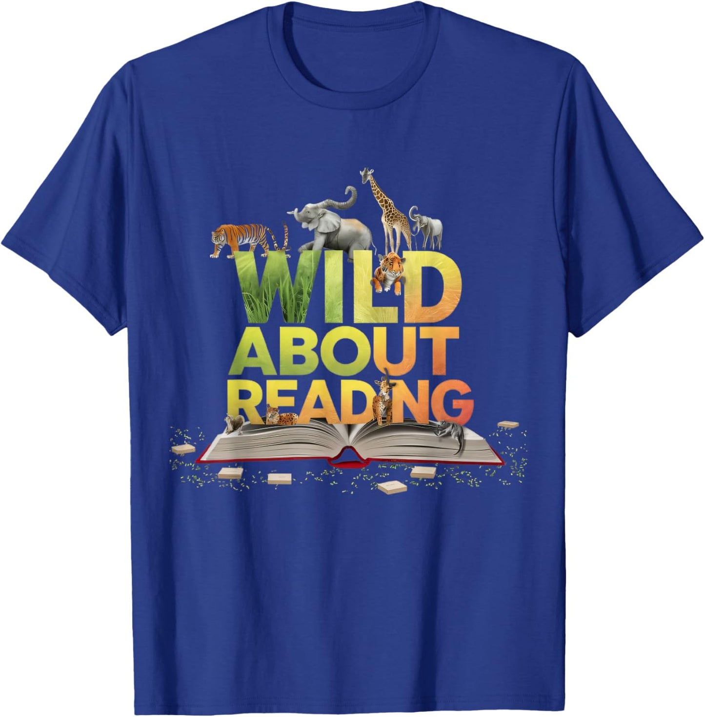 Wild About Reading Books Lovers Novelty Bookworm Library Day T-Shirt - T-Shirt | Royal