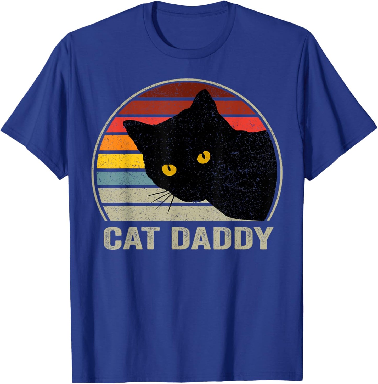 Cat Daddy Vintage Cat 80s Retro Style , Cat Dad T-Shirt - T-Shirt | Royal