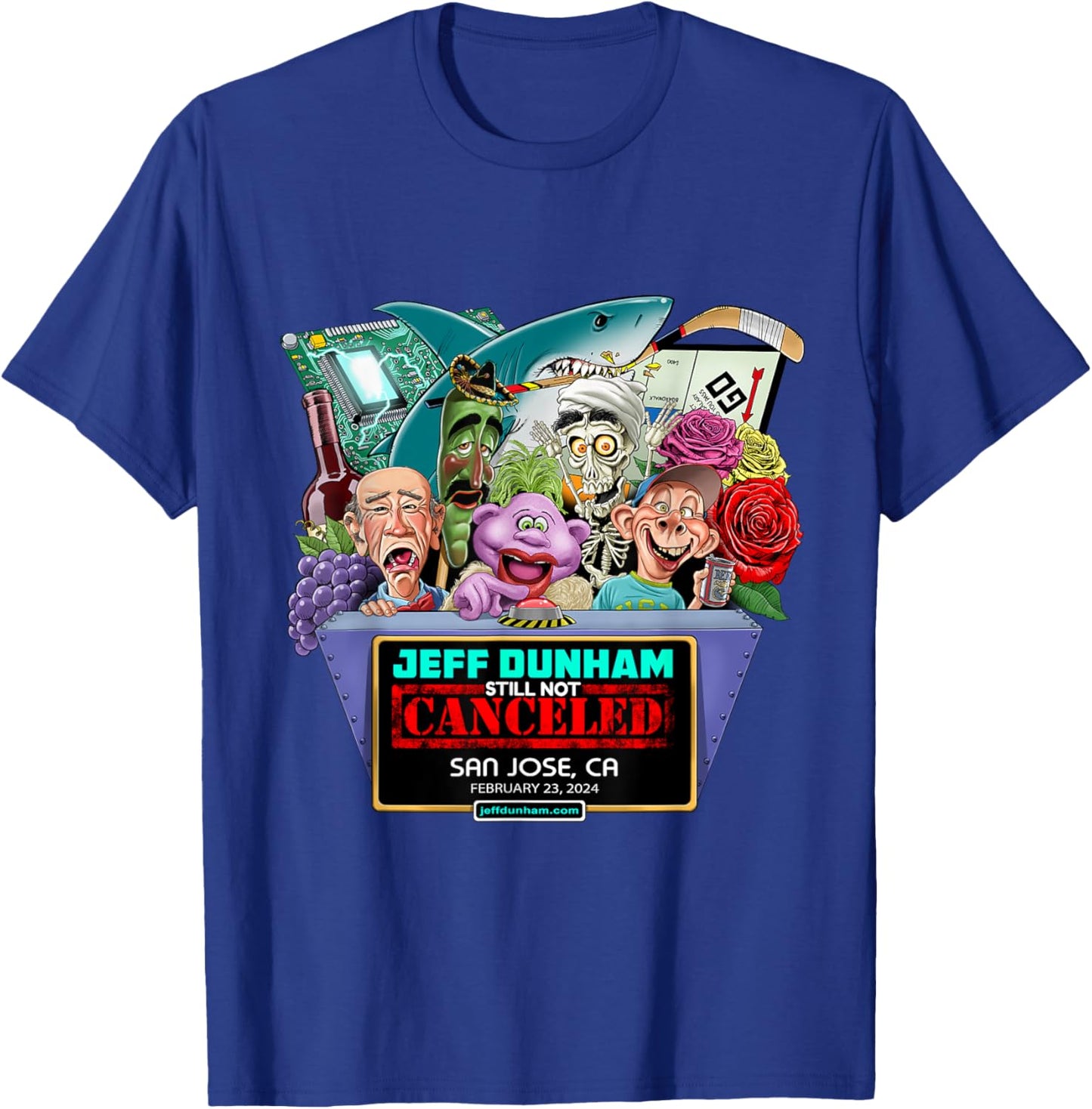 Jeff Dunham San Jose, CA (2024) T-Shirt - T-Shirt | Royal