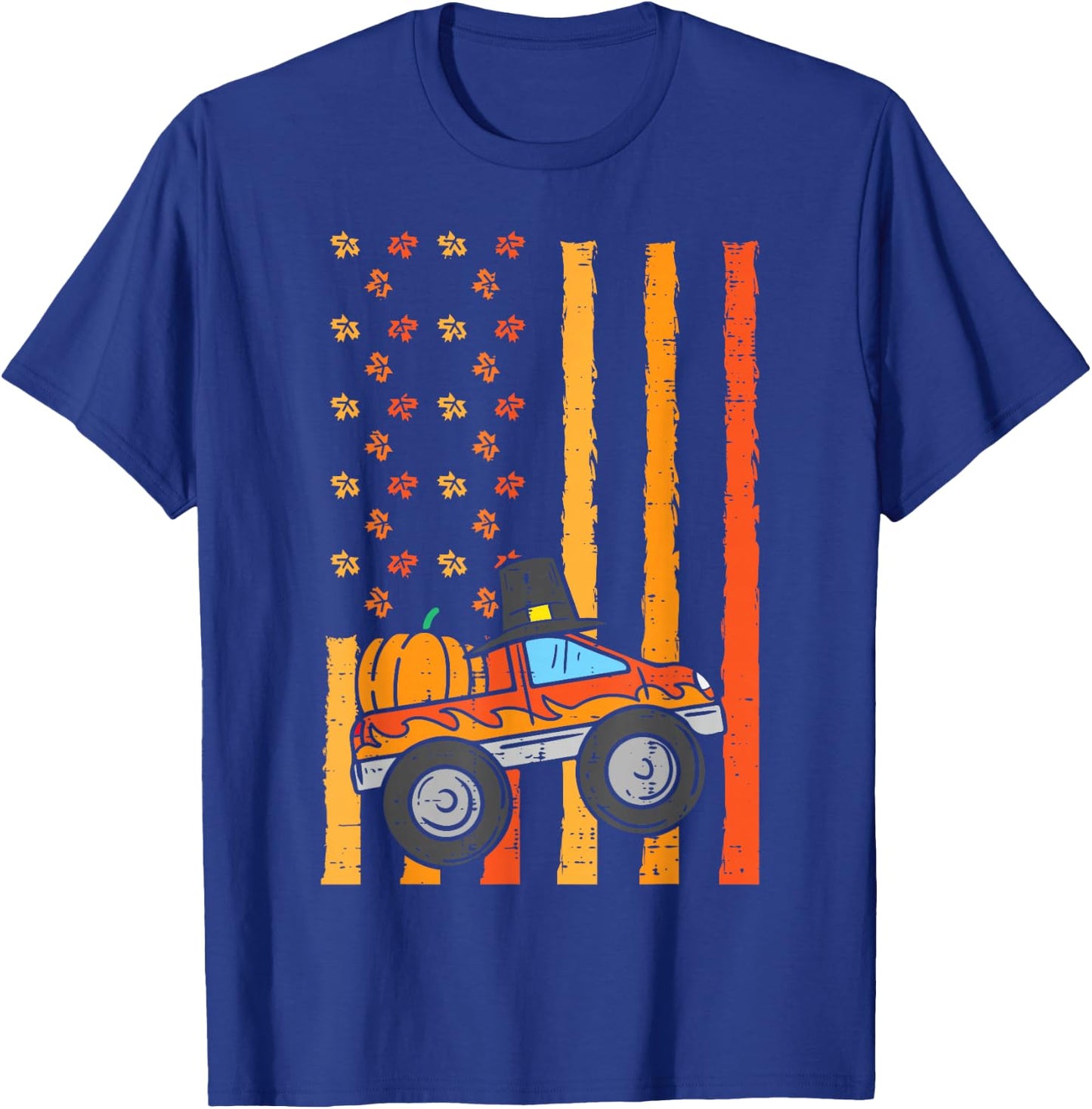Thanksgiving Monster Truck US Flag Fall Toddler Boys Kids T-Shirt - T-Shirt | Royal