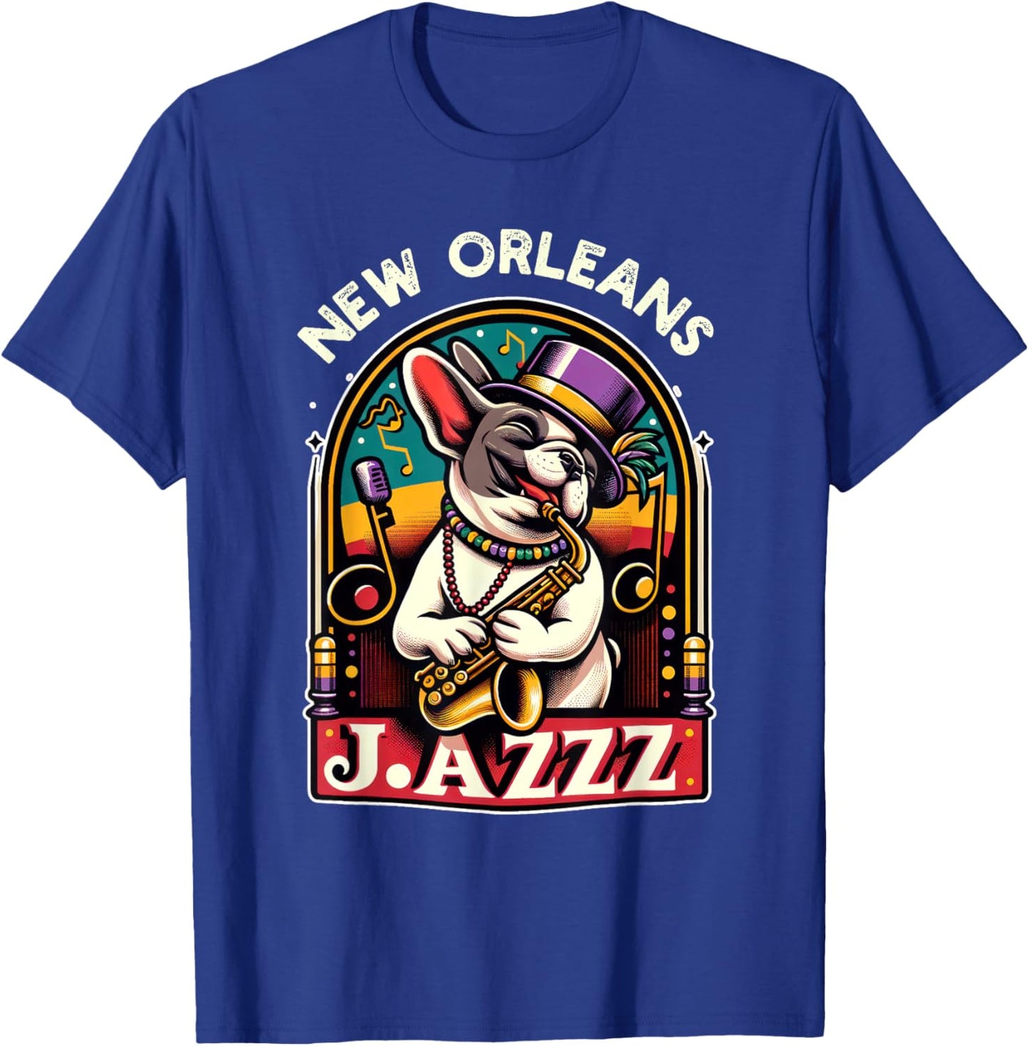 French Bulldog Owners with Mardi Gras Dog Jazz Music Lovers Women Kids T-Shirt - T-Shirt | Royal