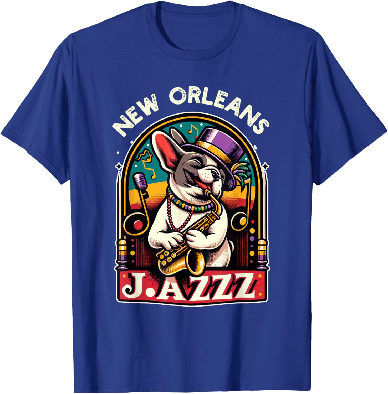 French Bulldog Owners with Mardi Gras Dog Jazz Music Lovers Women Kids T-Shirt - T-Shirt | Royal