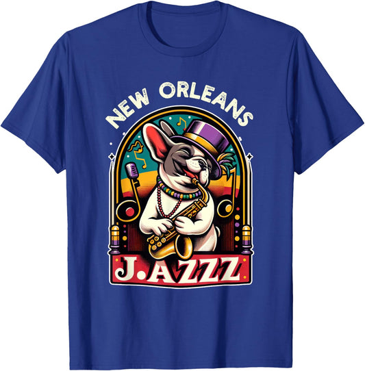 French Bulldog Owners with Mardi Gras Dog Jazz Music Lovers Women Kids T-Shirt - T-Shirt | Royal