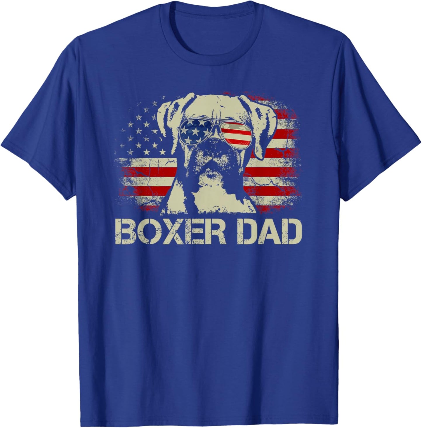 Best Boxer Dad Ever Funny Dog Dad American Flag Vintage Gift T-Shirt - T-Shirt | Royal