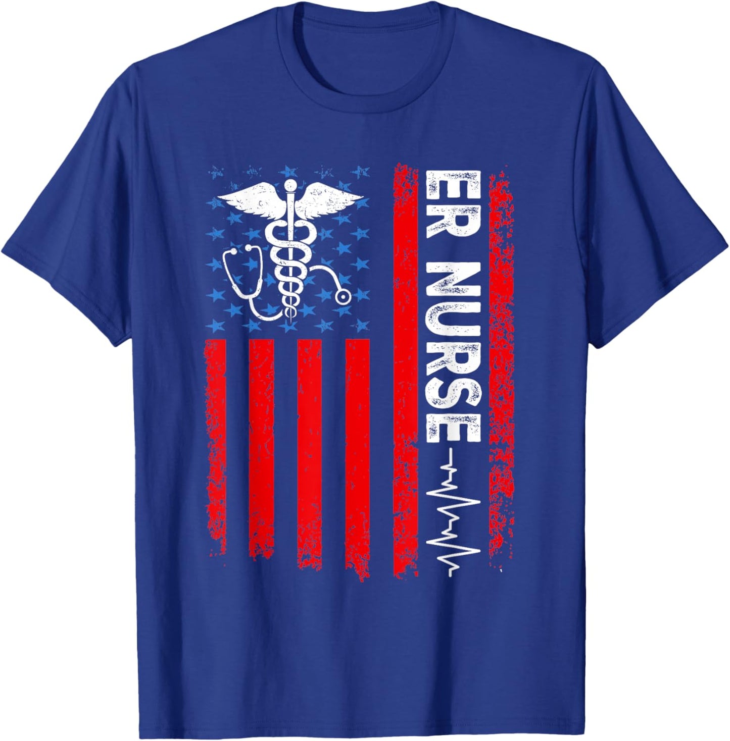 ER Nurse American Flag Patriotic ER Nurse 4th of July Women Men T-Shirt - T-Shirt | Royal
