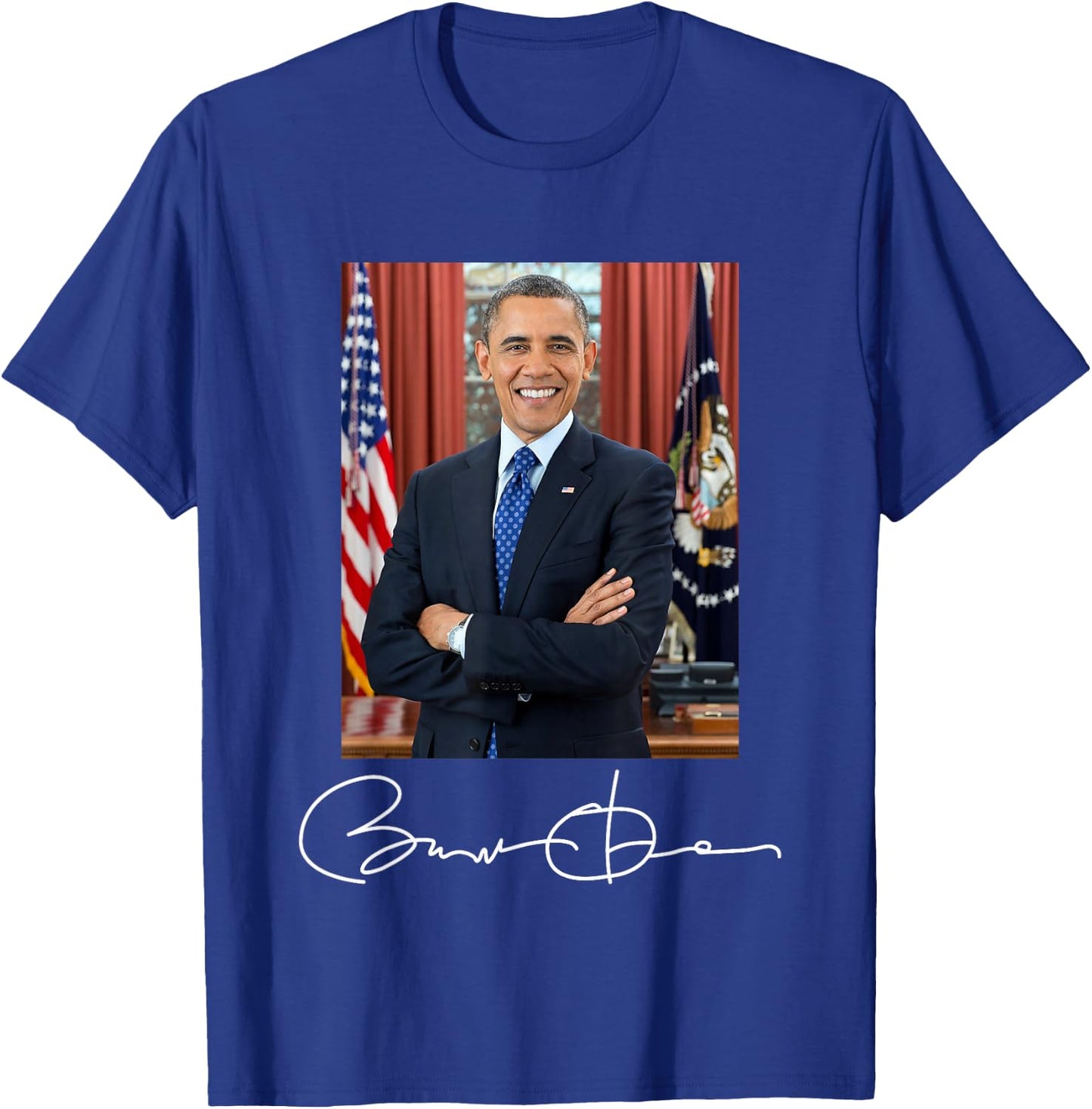 Barack Obama Signature and Portrait T-Shirt - T-Shirt | Royal
