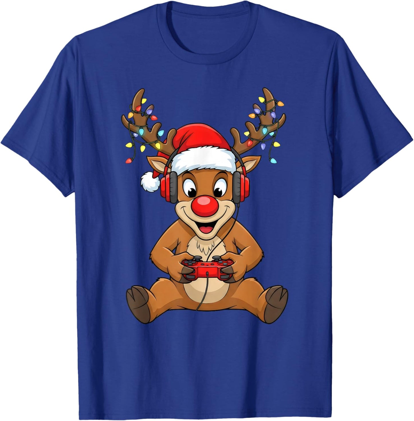 Christmas Gamer Reindeer Santa Hat Xmas Gaming Men Boys T-Shirt - T-Shirt | Royal