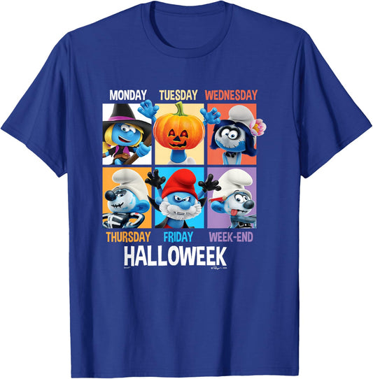 The Smurfs Halloween Hallowek Group Shot Big Chest Panels T-Shirt - T-Shirt | Royal