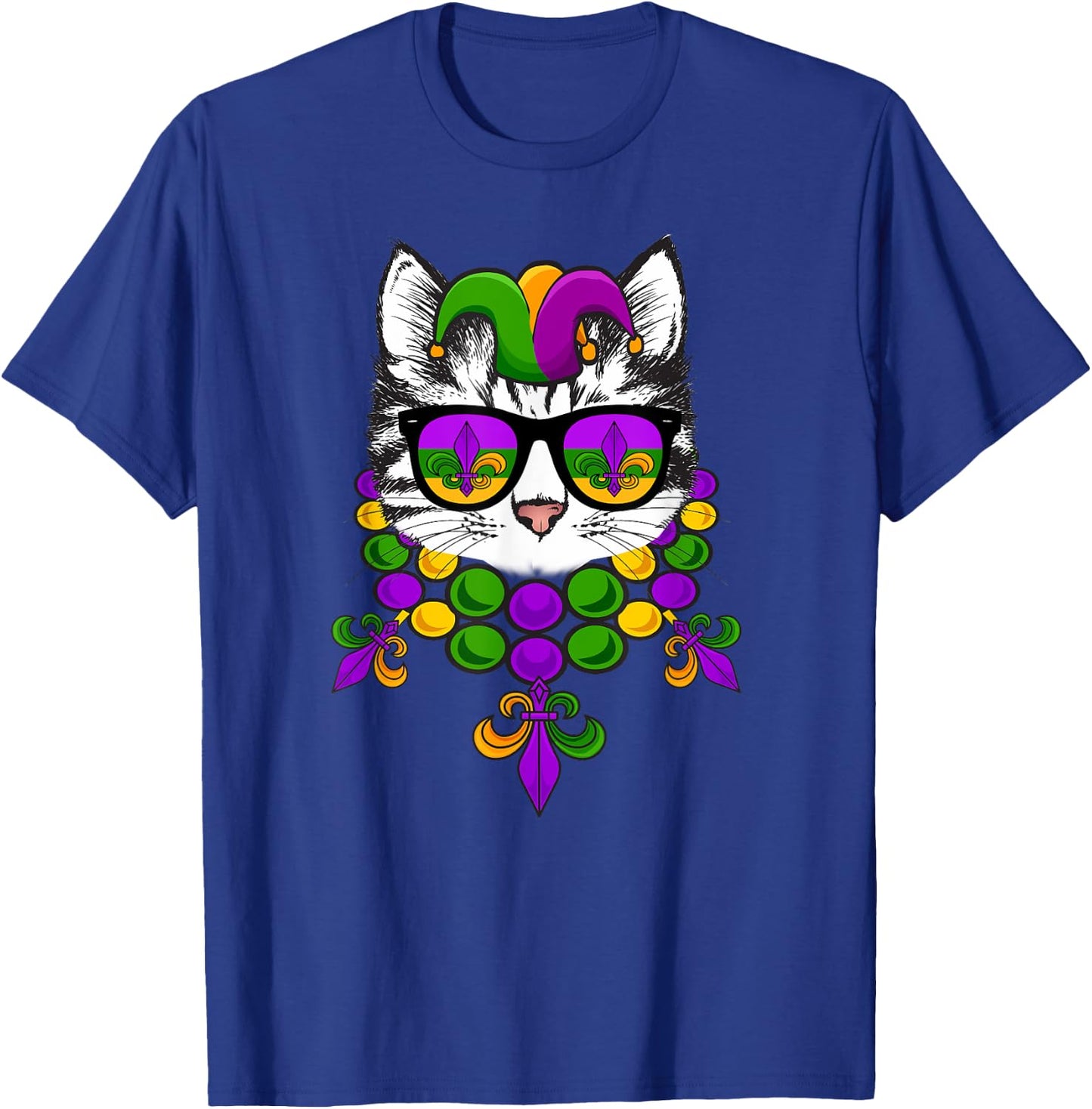Mardi Gras Cat Meow Kitten New Orleans Men & Women Gift T-Shirt - T-Shirt | Royal