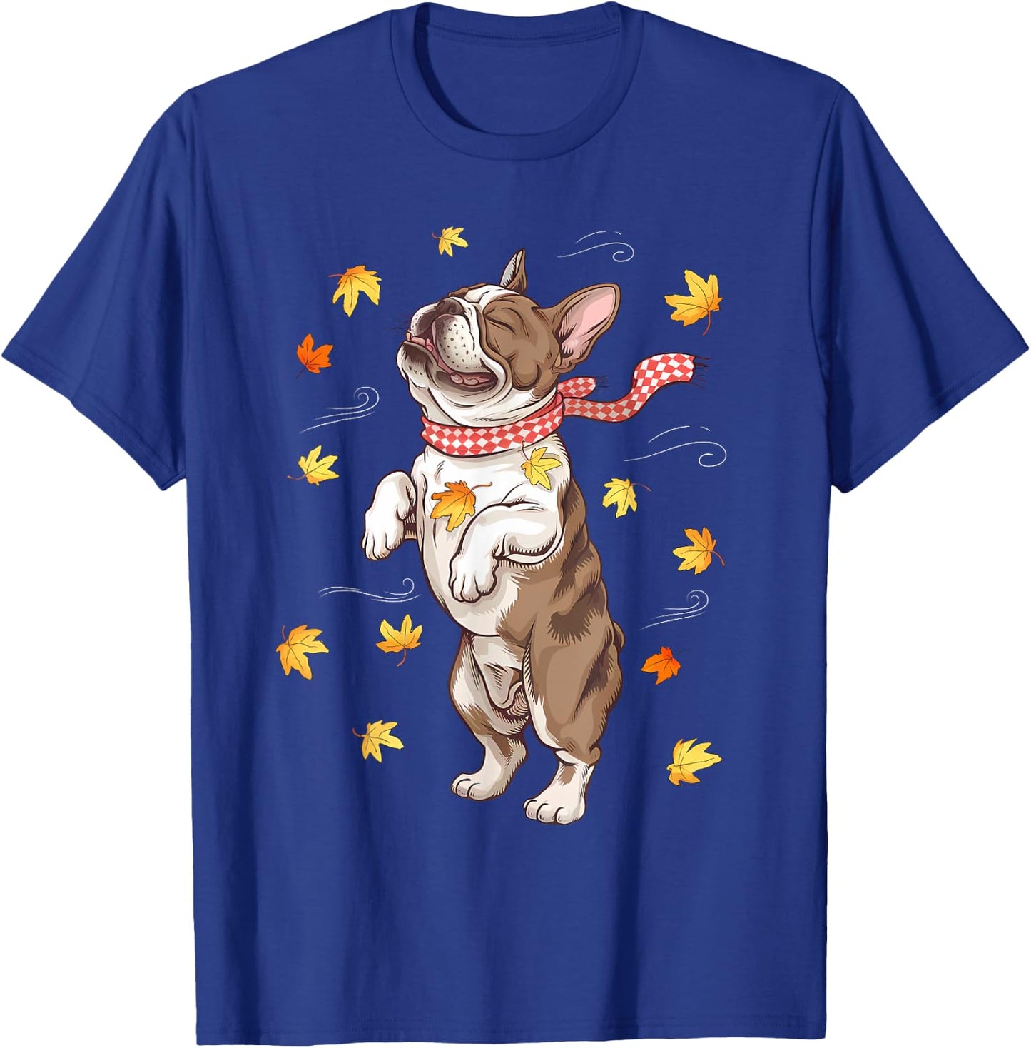 Cute Dog Autumn Fall Breeze Leaves French Bulldog T-Shirt - T-Shirt | Royal
