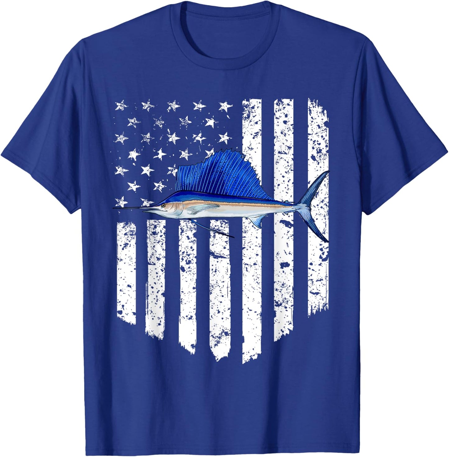 Black White American Flag Sailfish 4th Of July Fish Women Men T-Shirt - T-Shirt | Royal