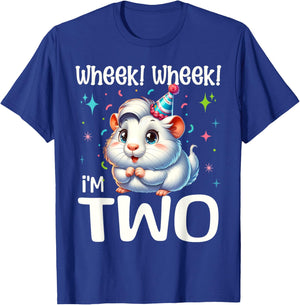 Wheek! I'm Two Cute Guinea Pig 2 Year old 2nd Birthday T-Shirt - T-Shirt | Royal
