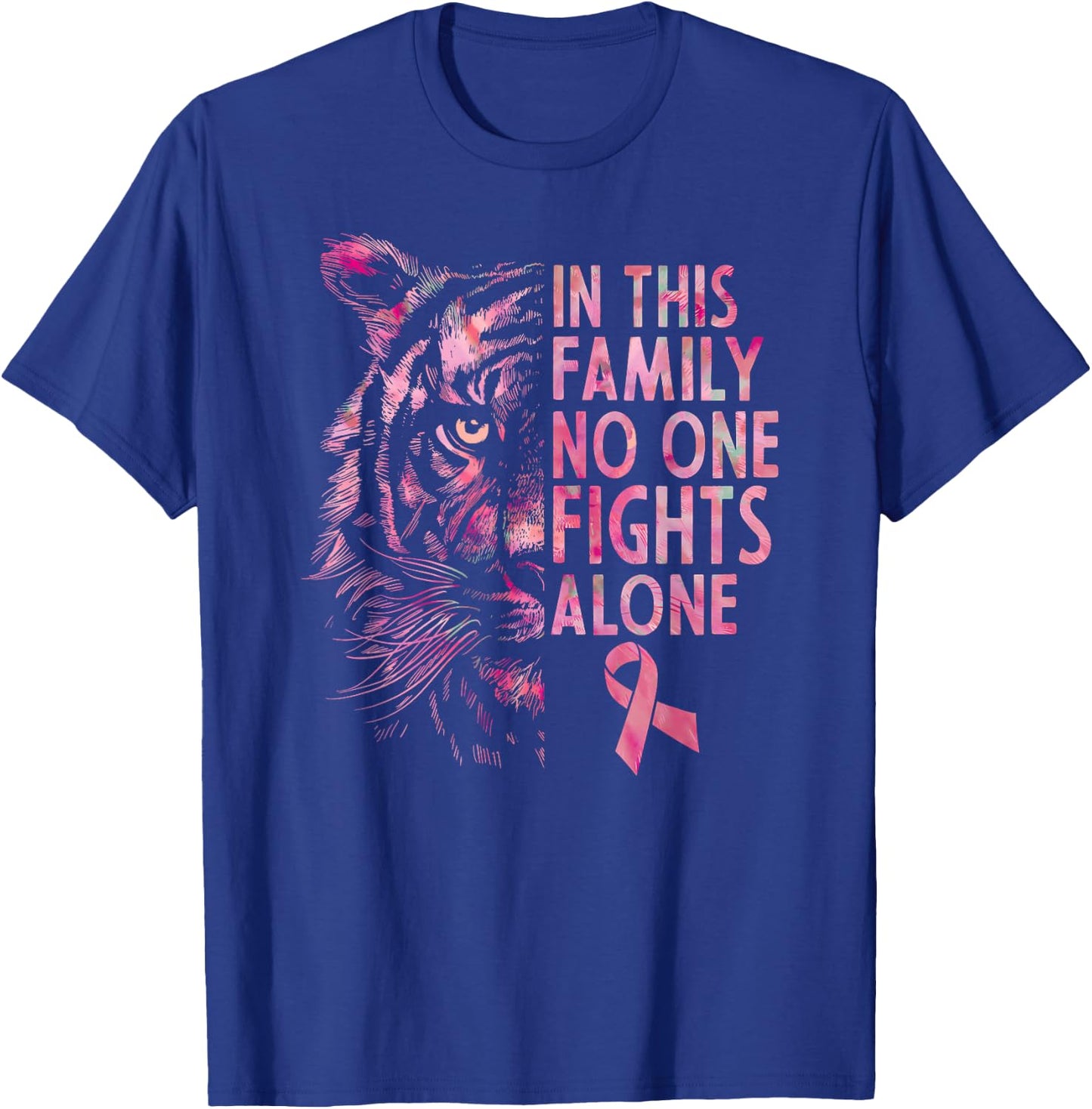 Breast Cancer Awareness 2024 Tiger Family Matching Ribbon T-Shirt - T-Shirt | Royal