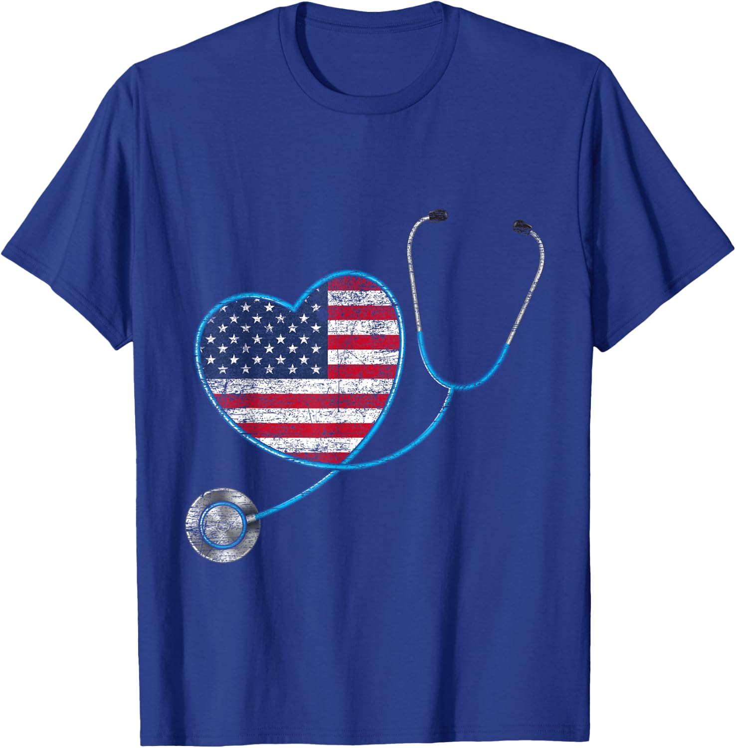 Vintage Heart USA Flag Gifts Stethoscope Nurse Women Kids Men T-Shirt - T-Shirt | Royal