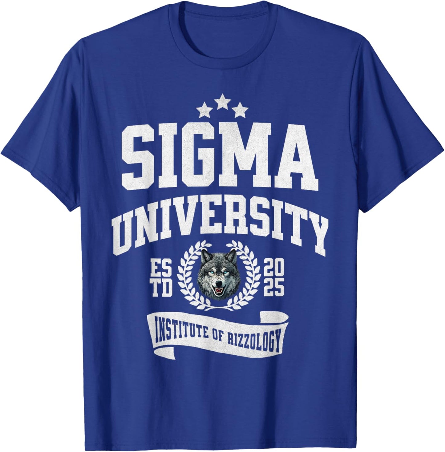 Sigma University Institute of Rizzology Funny Wolf Rizz Meme T-Shirt - T-Shirt | Royal